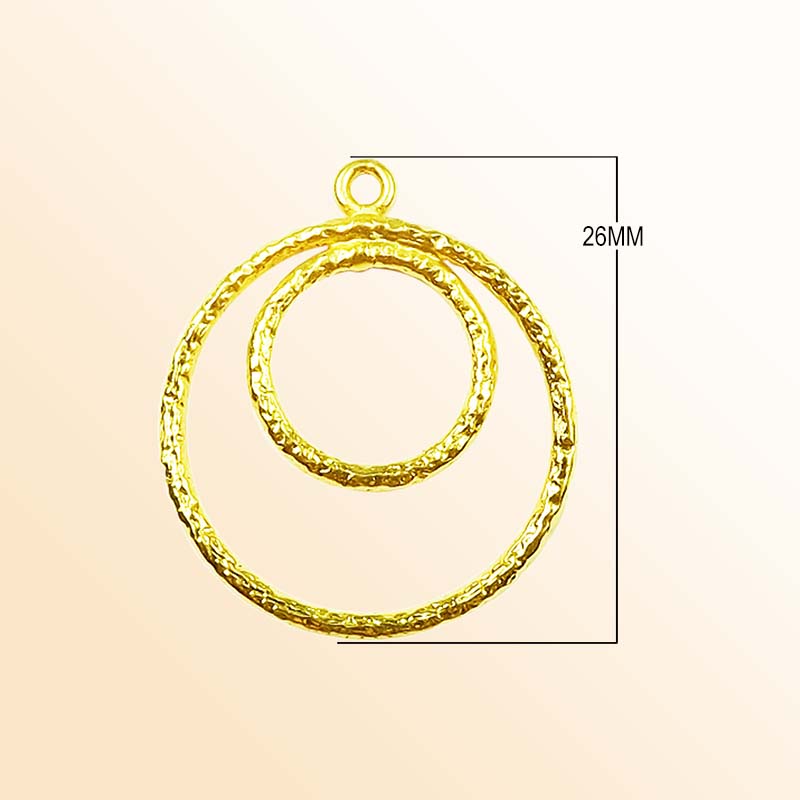 Handcrafted 18K Gold Overlay Textured Double Circle Earwire Jewelry Connector Made In India