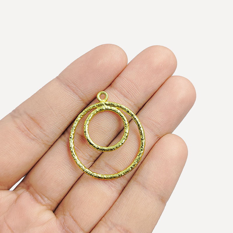 Handcrafted 18K Gold Overlay Textured Double Circle Earwire Jewelry Connector Made In India