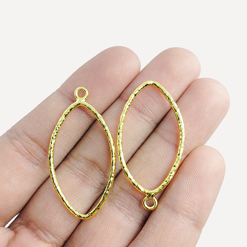 Handcrafted 18K Gold Overlay Hammered Oval Earwire Connector Jewelry Component From India