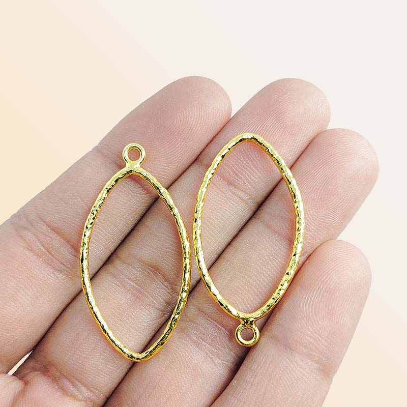 Handcrafted 18K Gold Overlay Hammered Oval Earwire Connector Jewelry Component From India