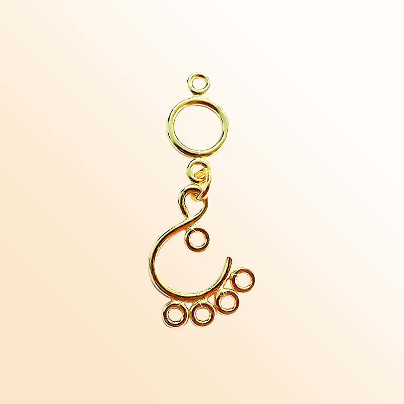 Handcrafted 18K Gold Overlay Curved Five Loop Earwire Connector Jewelry Component From India