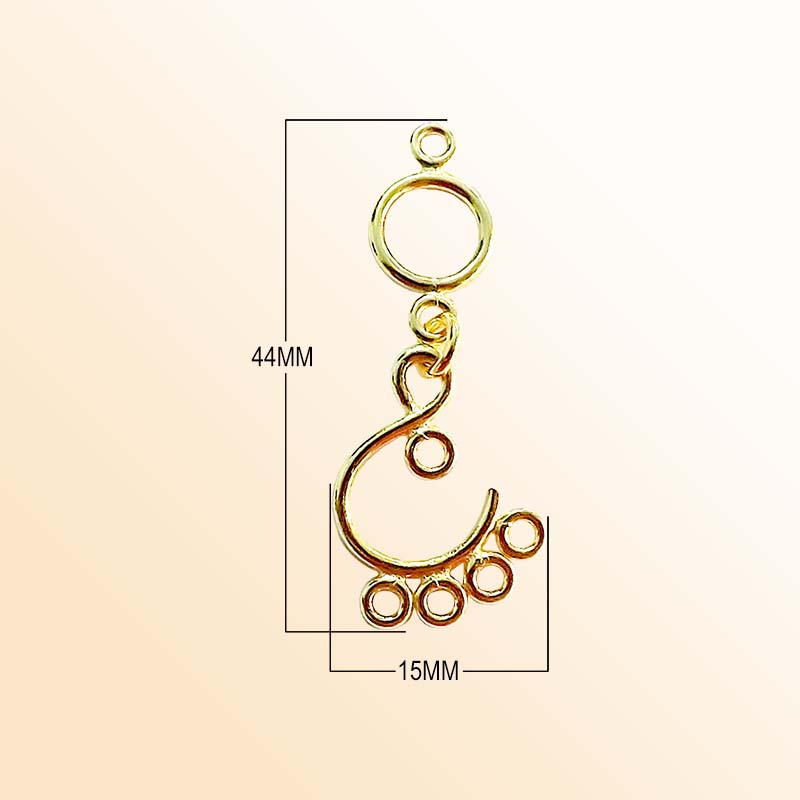 Handcrafted 18K Gold Overlay Curved Five Loop Earwire Connector Jewelry Component From India