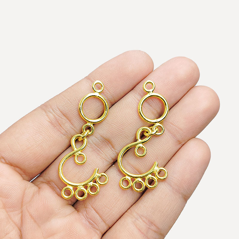 Handcrafted 18K Gold Overlay Curved Five Loop Earwire Connector Jewelry Component From India