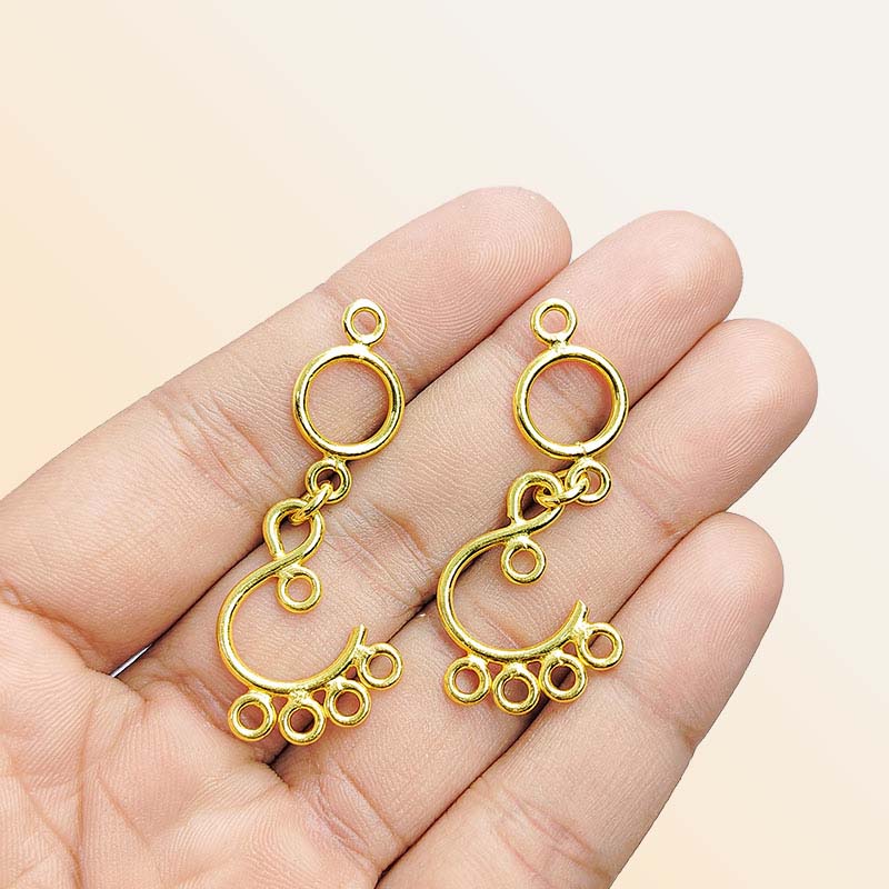 Handcrafted 18K Gold Overlay Curved Five Loop Earwire Connector Jewelry Component From India