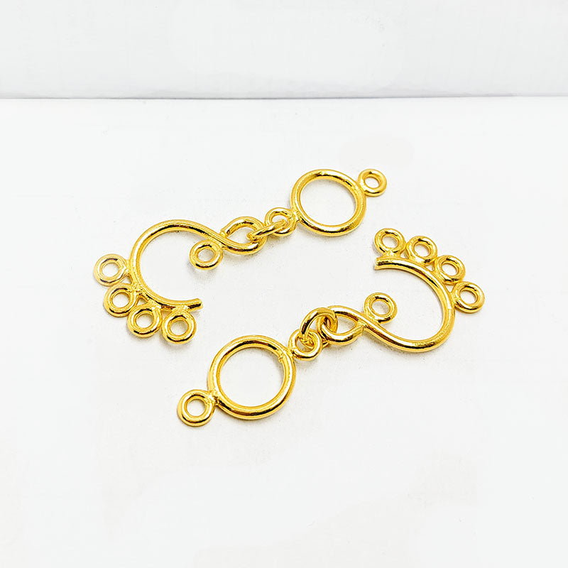 Handcrafted 18K Gold Overlay Curved Five Loop Earwire Connector Jewelry Component From India