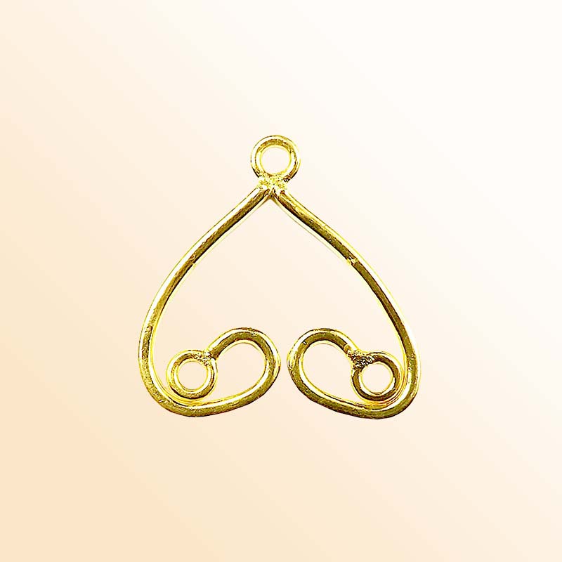 Handcrafted 18K Gold Overlay Heart Dual Loop Earwire Connector Jewelry Component Made In India