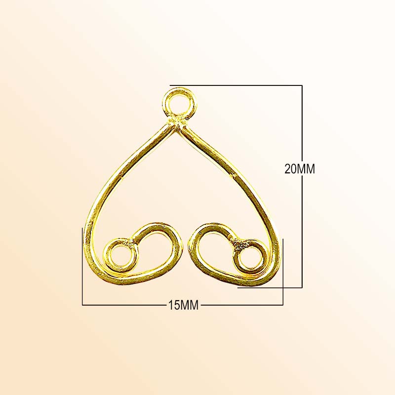 Handcrafted 18K Gold Overlay Heart Dual Loop Earwire Connector Jewelry Component Made In India