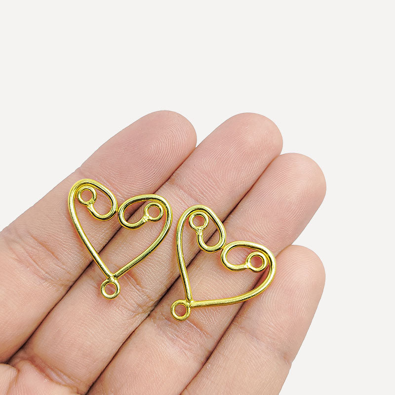 Handcrafted 18K Gold Overlay Heart Dual Loop Earwire Connector Jewelry Component Made In India