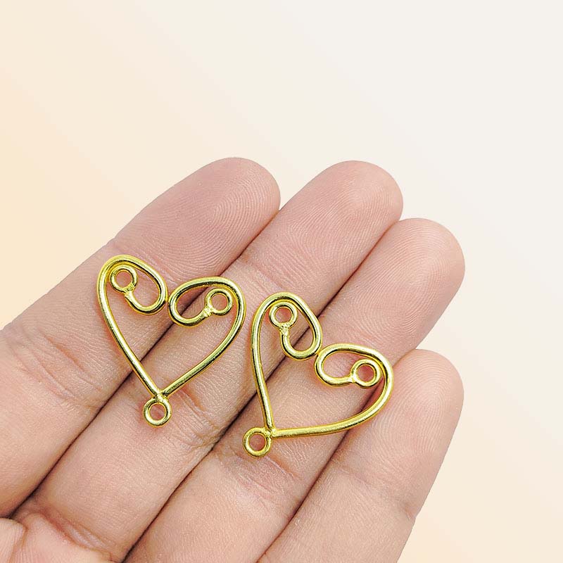 Handcrafted 18K Gold Overlay Heart Dual Loop Earwire Connector Jewelry Component Made In India