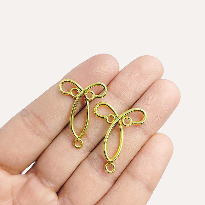 Handcrafted 18K Gold Overlay Elongated Dual Loop Earwire Connector Jewelry Component From India