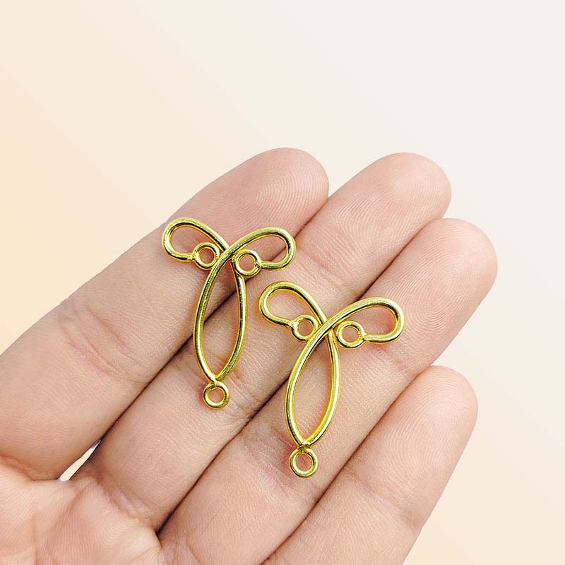 Handcrafted 18K Gold Overlay Elongated Dual Loop Earwire Connector Jewelry Component From India