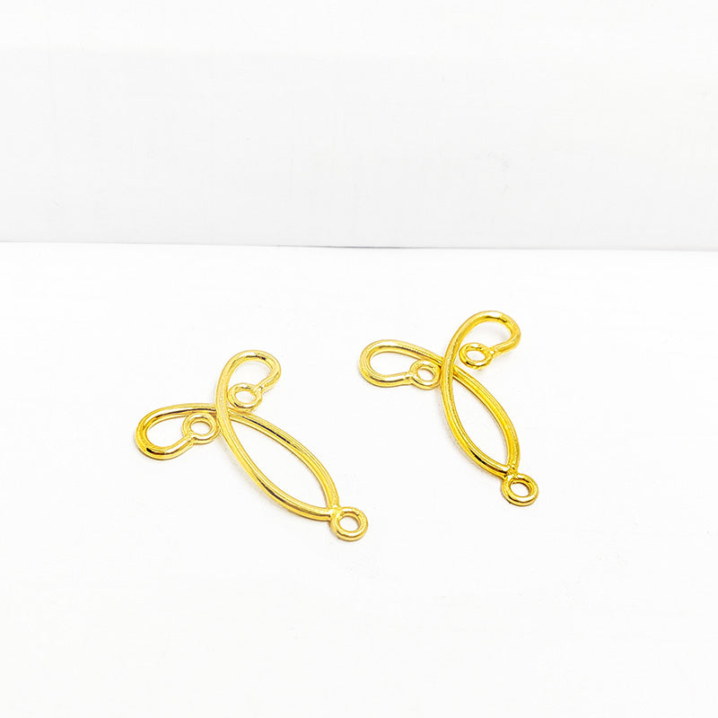 Handcrafted 18K Gold Overlay Elongated Dual Loop Earwire Connector Jewelry Component From India