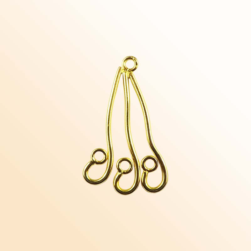 Handcrafted 18K Gold Overlay Three Strand Earwire Connector Jewelry Component From India