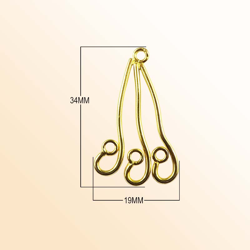 Handcrafted 18K Gold Overlay Three Strand Earwire Connector Jewelry Component From India