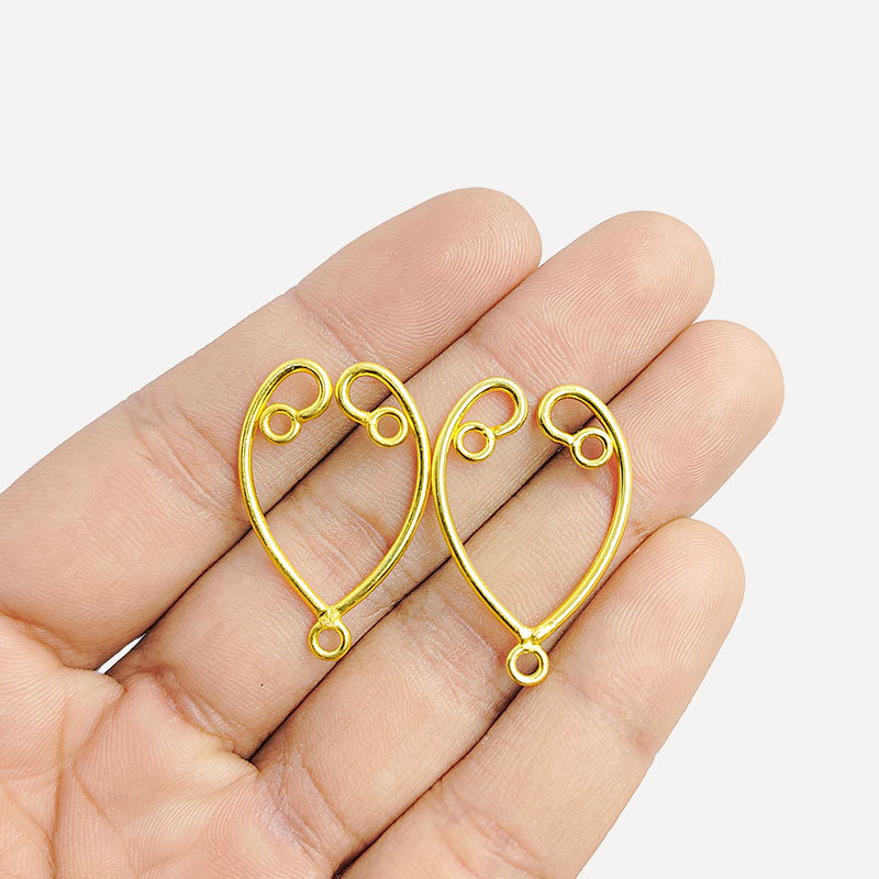 Handcrafted 18K Gold Overlay Teardrop Dual Loop Earwire Jewelry Connector Component From India