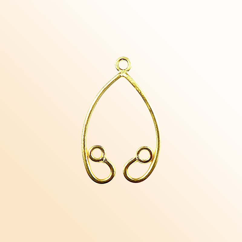 Handcrafted 18K Gold Overlay Teardrop Dual Loop Earwire Jewelry Connector Component From India