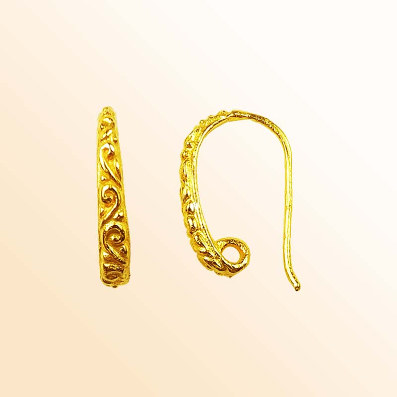 Handcrafted 18K Gold Overlay Ornate Filigree Hook Earwire Jewelry Connector From India