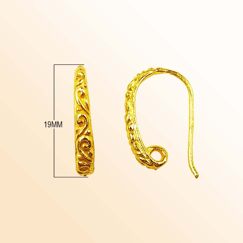 Handcrafted 18K Gold Overlay Ornate Filigree Hook Earwire Jewelry Connector From India