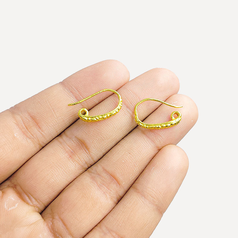 Handcrafted 18K Gold Overlay Ornate Filigree Hook Earwire Jewelry Connector From India