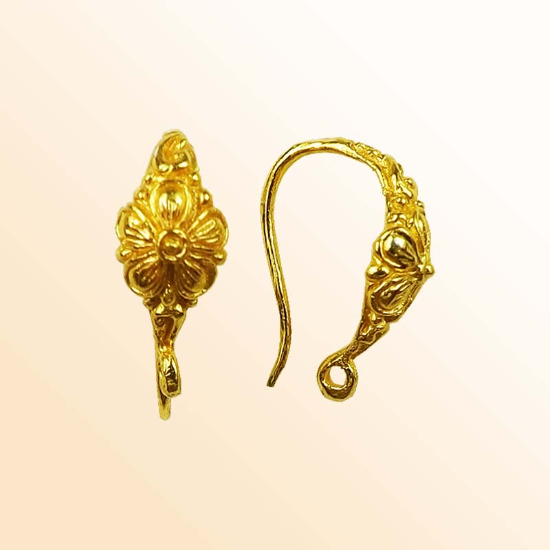 Handcrafted 18K Gold Overlay Floral Motif Hook Earwire Jewelry Connector From India