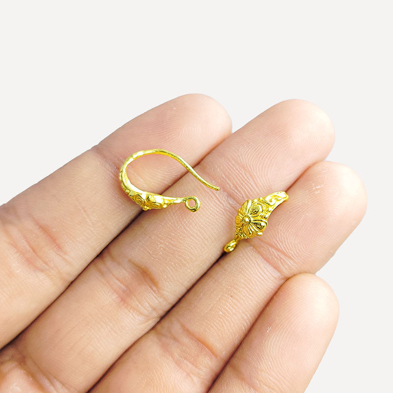 Handcrafted 18K Gold Overlay Floral Motif Hook Earwire Jewelry Connector From India