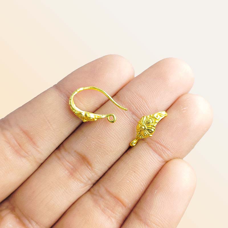 Handcrafted 18K Gold Overlay Floral Motif Hook Earwire Jewelry Connector From India