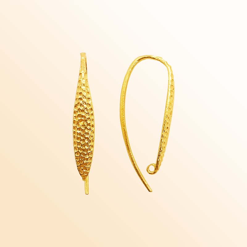 Handcrafted 18K Gold Overlay Hammer Finish Long Hook Earwire Jewelry Component From India