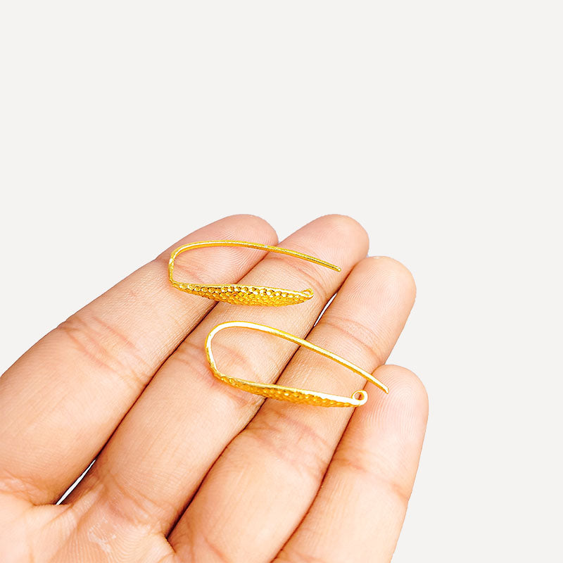 Handcrafted 18K Gold Overlay Hammer Finish Long Hook Earwire Jewelry Component From India