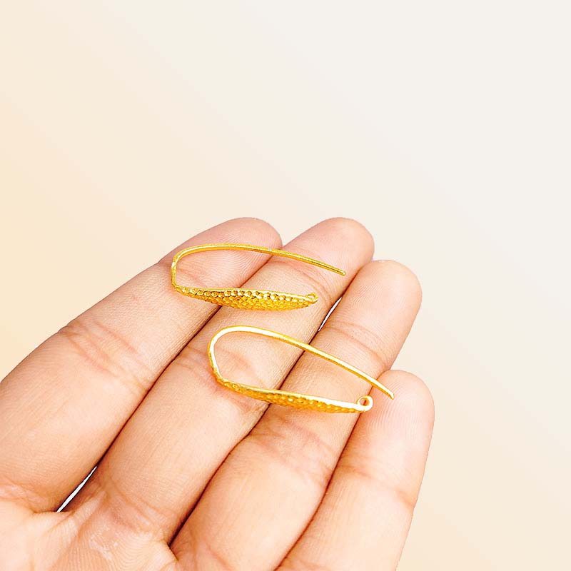 Handcrafted 18K Gold Overlay Hammer Finish Long Hook Earwire Jewelry Component From India