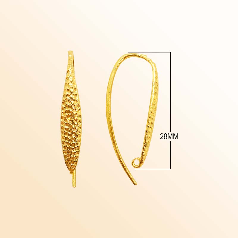 Handcrafted 18K Gold Overlay Hammer Finish Long Hook Earwire Jewelry Component From India
