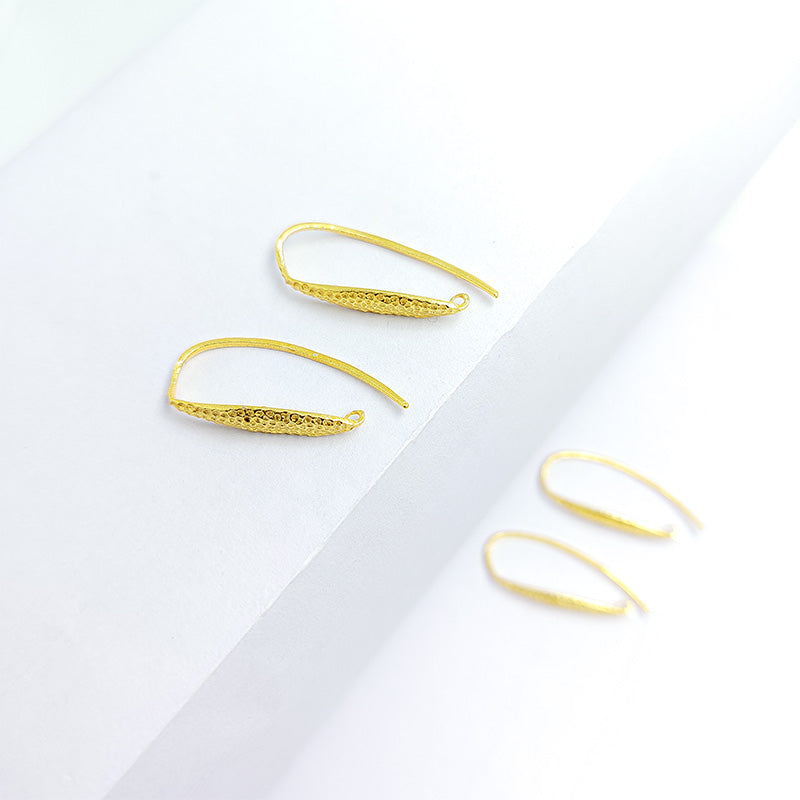 Handcrafted 18K Gold Overlay Hammer Finish Long Hook Earwire Jewelry Component From India