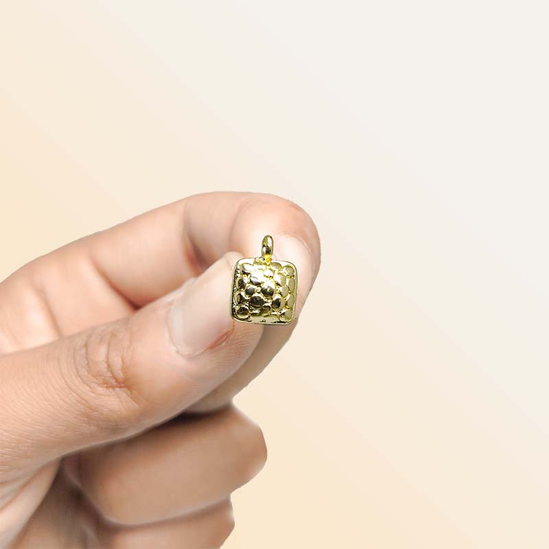Handcrafted 18K Gold Overlay Square Honeycomb Stud Earwire Jewelry Connector From India