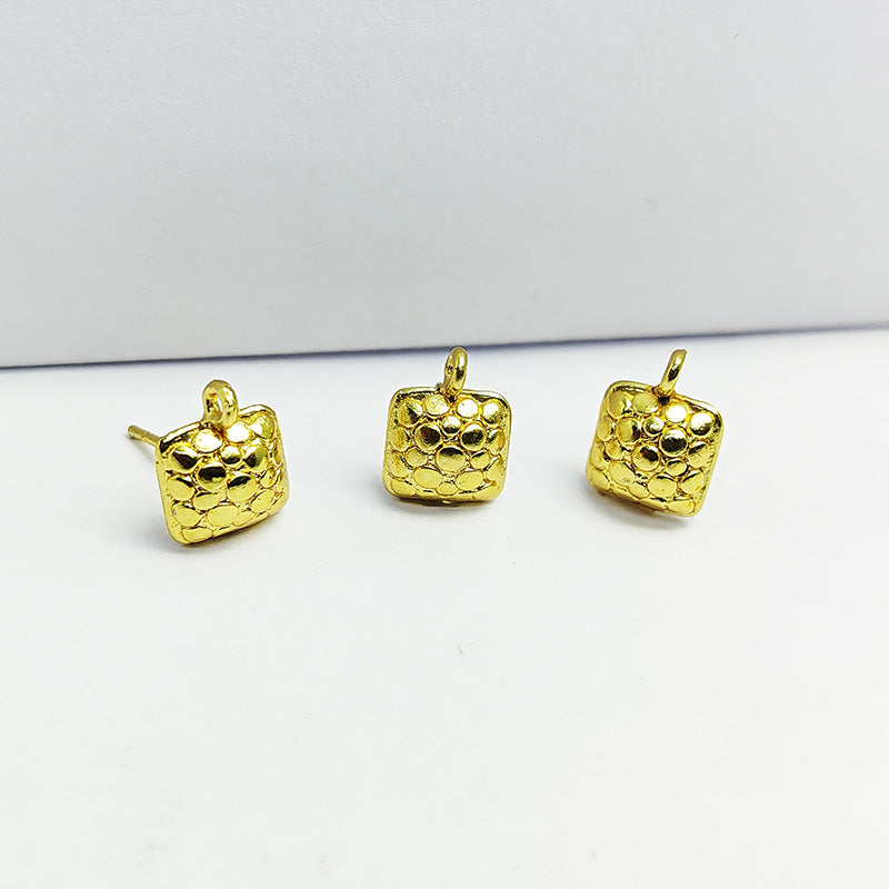 Handcrafted 18K Gold Overlay Square Honeycomb Stud Earwire Jewelry Connector From India