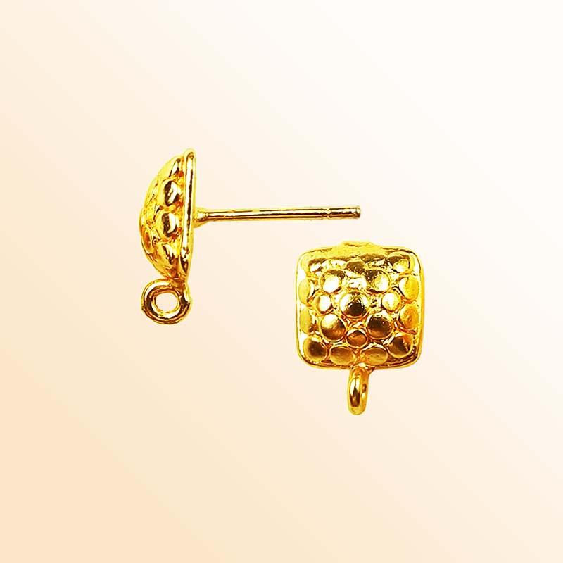 Handcrafted 18K Gold Overlay Square Honeycomb Stud Earwire Jewelry Connector From India