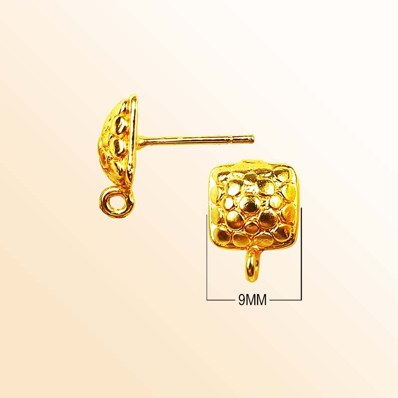 Handcrafted 18K Gold Overlay Square Honeycomb Stud Earwire Jewelry Connector From India
