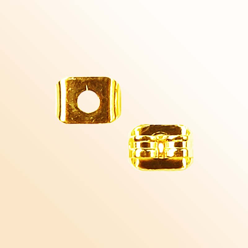 Golden square earring back in 18K gold overlay over copper with centered post opening and compact supportive design