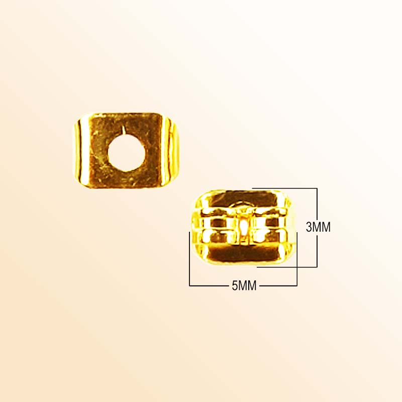 Golden square earring back in 18K gold overlay over copper with centered post opening and compact supportive design