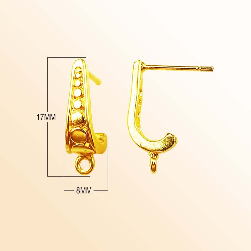 Handcrafted 18K Gold Overlay Designer Half Hoop Stud Earwire Jewelry Connector From India