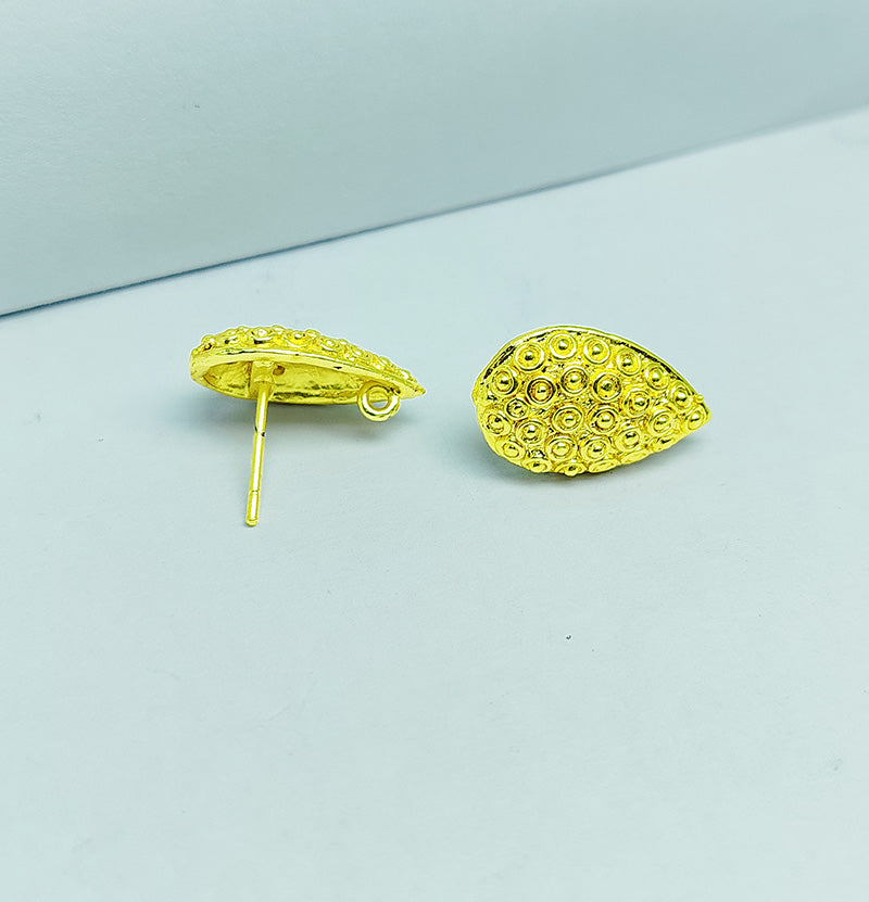 Handcrafted 18K Gold Overlay Teardrop Textured Stud Earwire Jewelry Connector From India