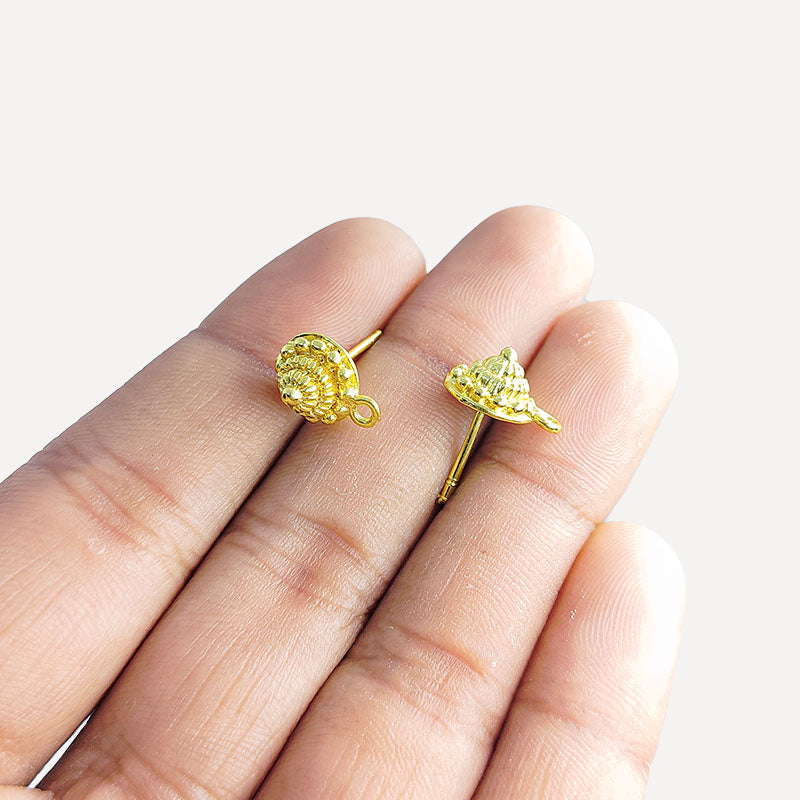 Handcrafted 18K Gold Overlay Floral Dome Textured Stud Jewelry Connector From India