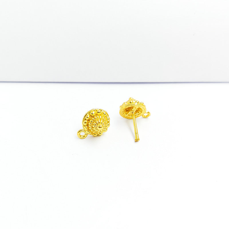 Handcrafted 18K Gold Overlay Floral Dome Textured Stud Jewelry Connector From India