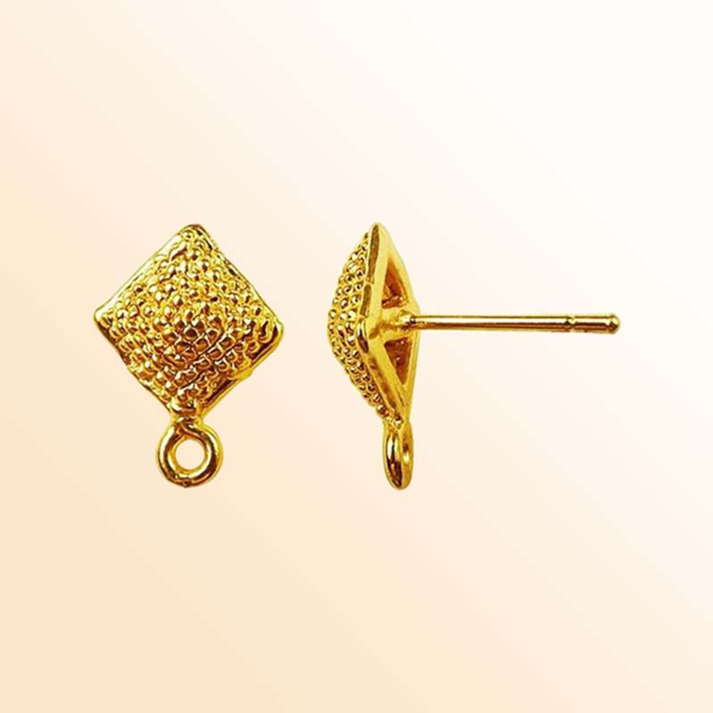 Handcrafted 18K Gold Overlay Square Textured Stud Jewelry Connector From India