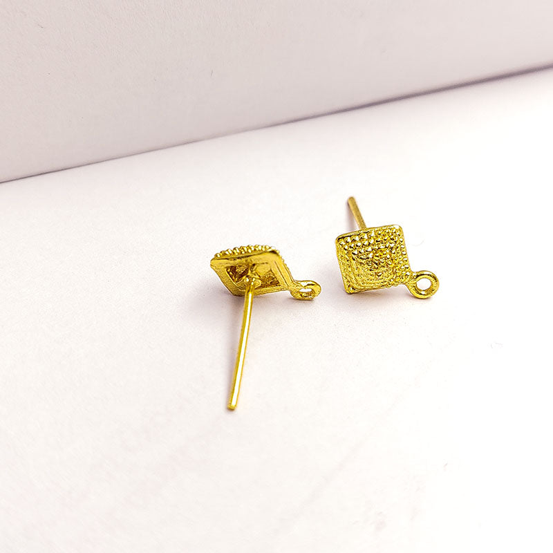 Handcrafted 18K Gold Overlay Square Textured Stud Jewelry Connector From India