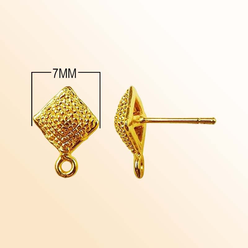 Handcrafted 18K Gold Overlay Square Textured Stud Jewelry Connector From India
