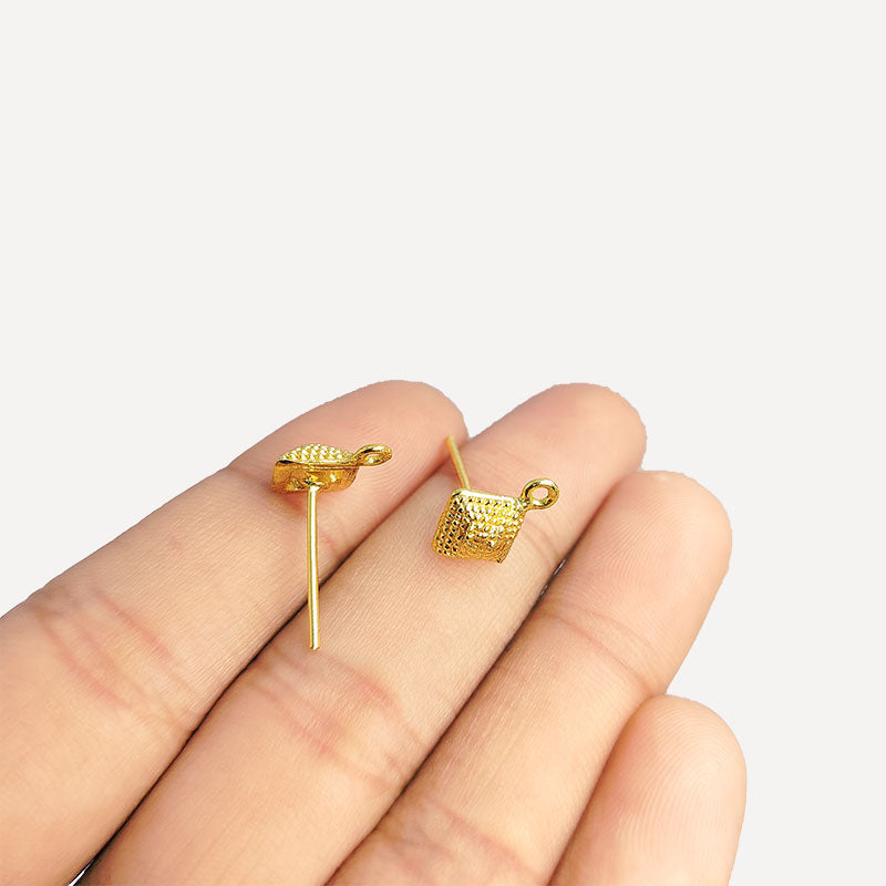 Handcrafted 18K Gold Overlay Square Textured Stud Jewelry Connector From India