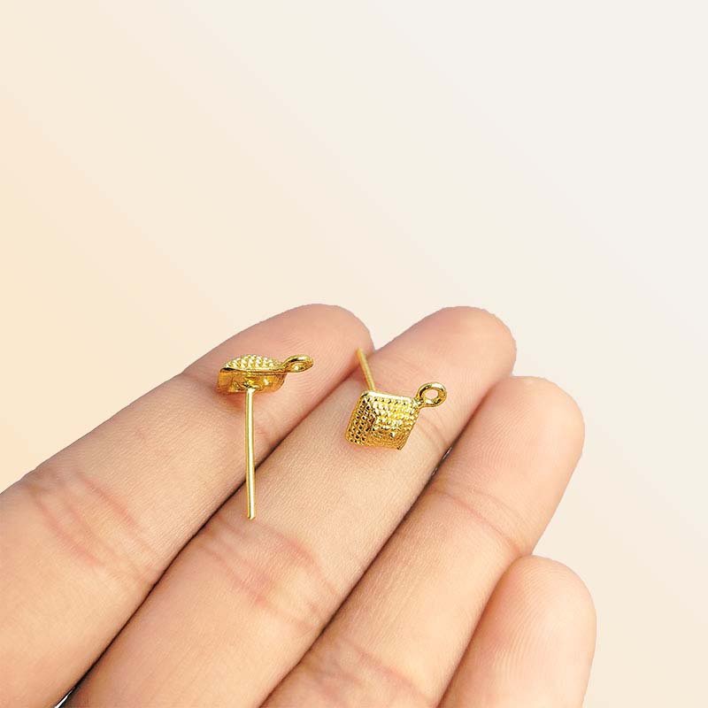 Handcrafted 18K Gold Overlay Square Textured Stud Jewelry Connector From India