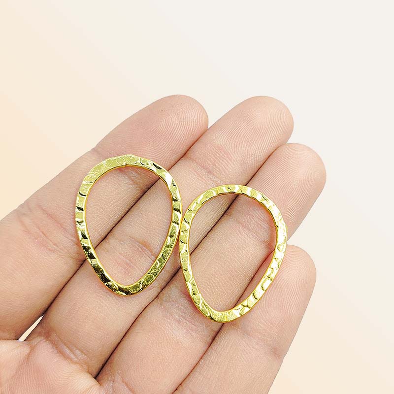 Handcrafted 18K Gold Overlay Hammered Teardrop Jewelry Connector From India