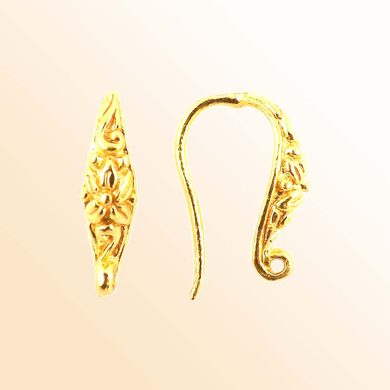 Handcrafted 18K Gold Overlay Floral Earwire Jewelry Finding From India