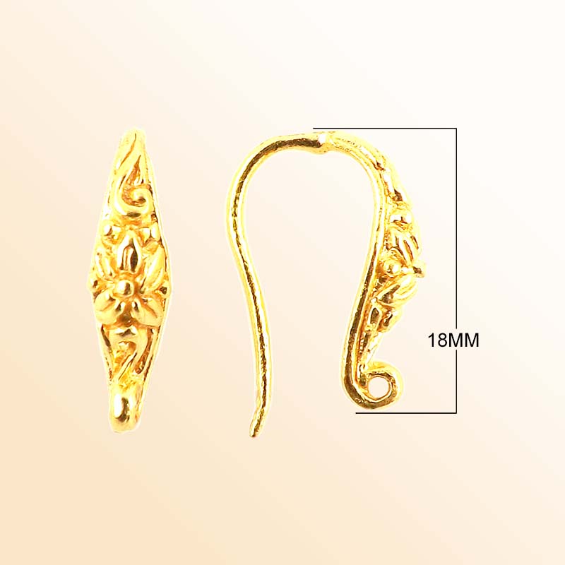 Handcrafted 18K Gold Overlay Floral Earwire Jewelry Finding From India