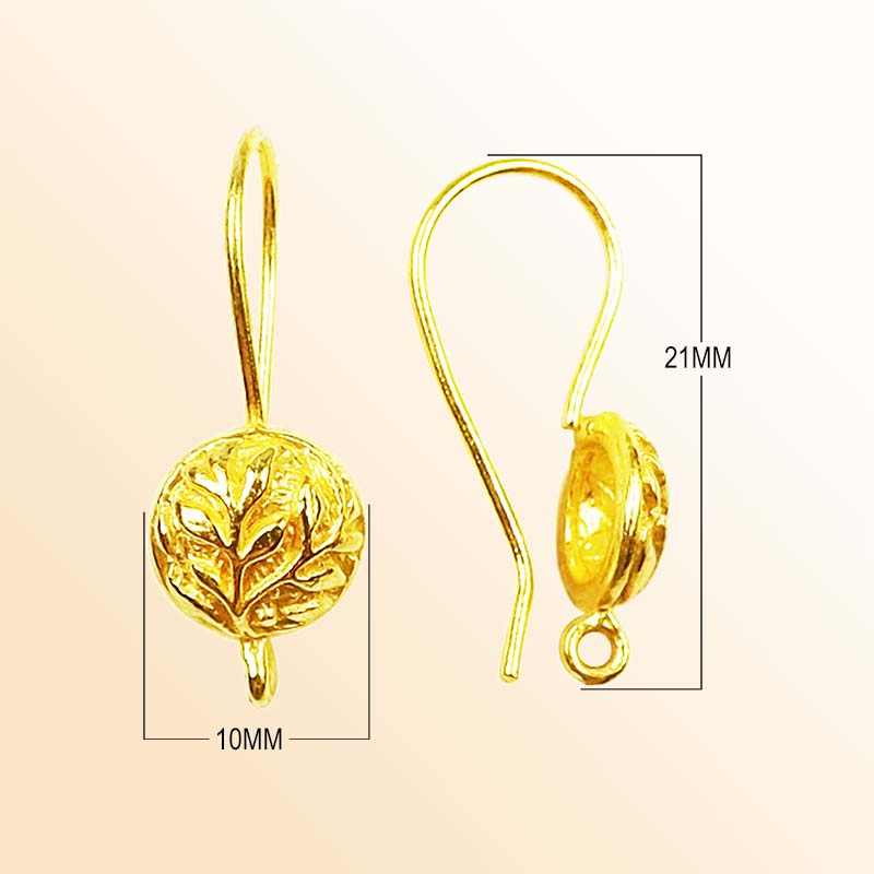 Handcrafted 18K Gold Overlay Leaf Motif Round Earwire Jewelry Finding From India